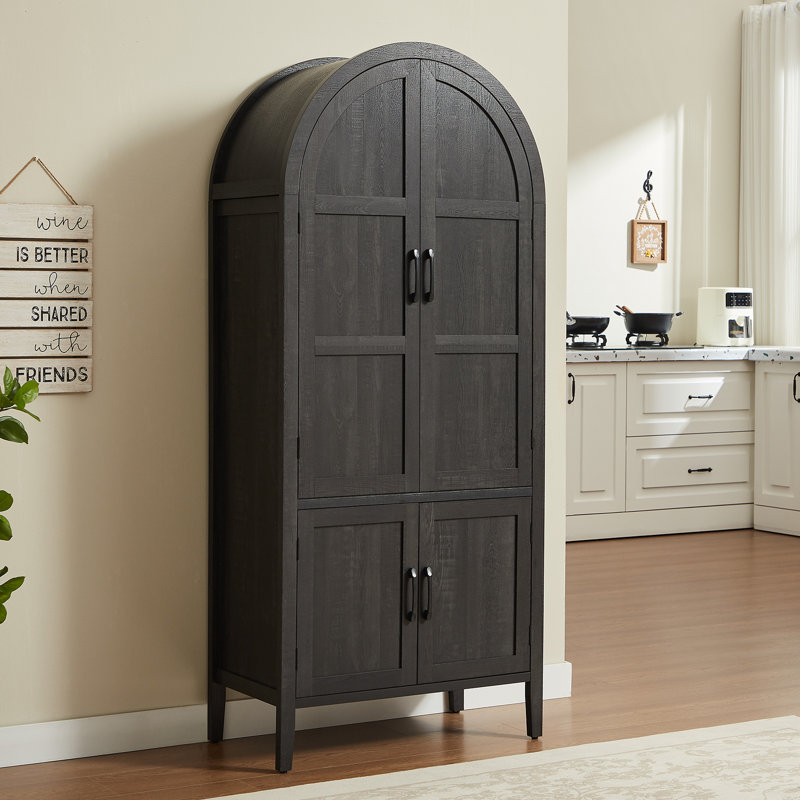 Armoire de cuisine 71 pouces à 5 niveaux avec portes et tablettes, Noir