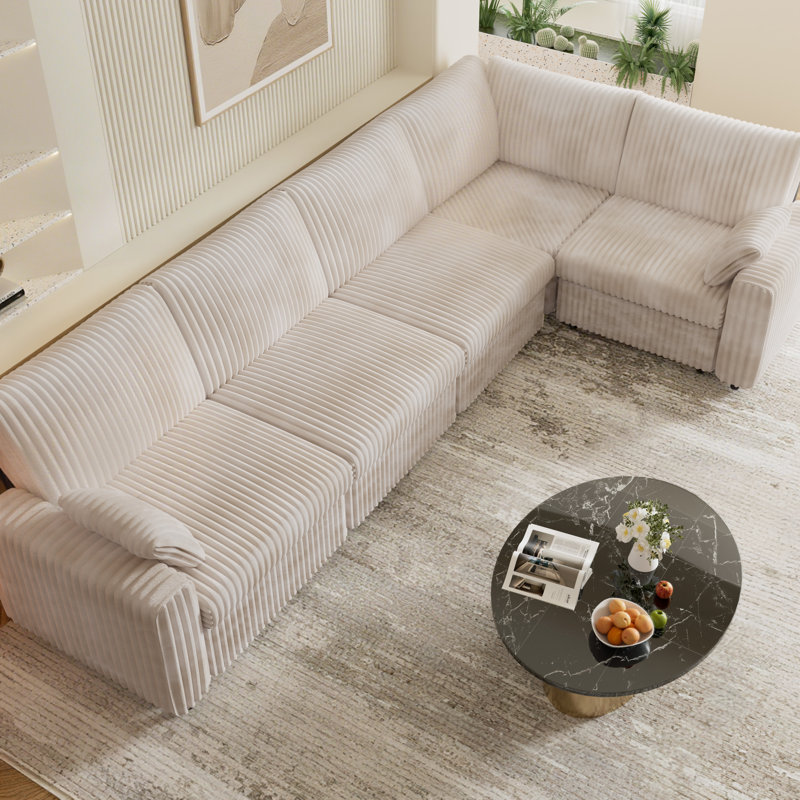 123.6" Extra Large Modular Sectional Sofa, Plush Corduroy Fabric, Modern Oversized L Shaped Sectional Couch With Deep Seat, Tool-Free Assembly