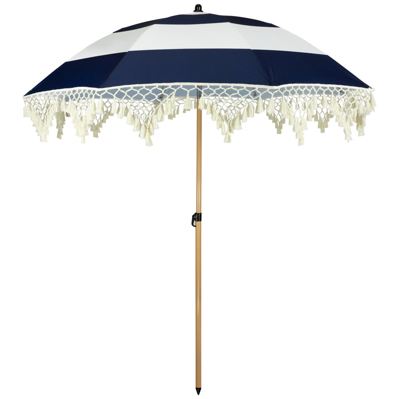 Parasol rayé d'extérieur de plage avec inclinaison - 6,5 pi, Bleu / blanc