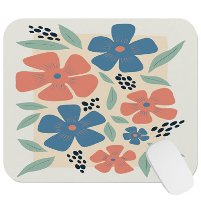 Floral Red and Blue Flowers Modern Gaming Cute Office Laptop Desk Pad Gift Mat Square Rectangle Non-Slip Mousepad