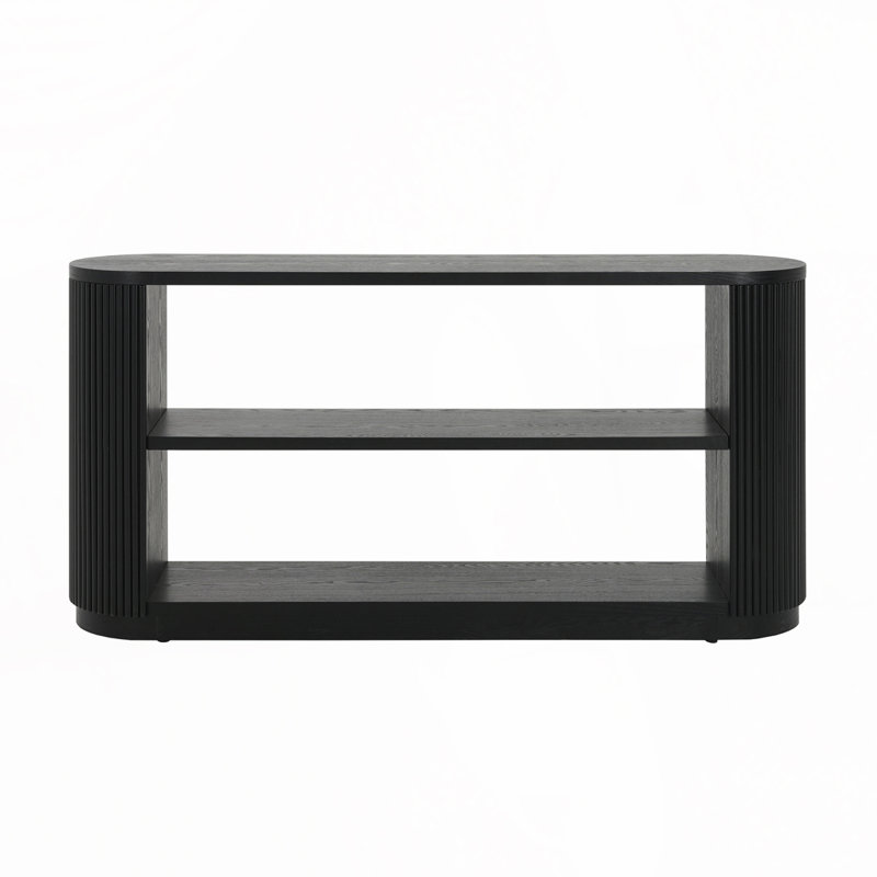 Entryway Oval Top Console Table with Open Shelf, Black