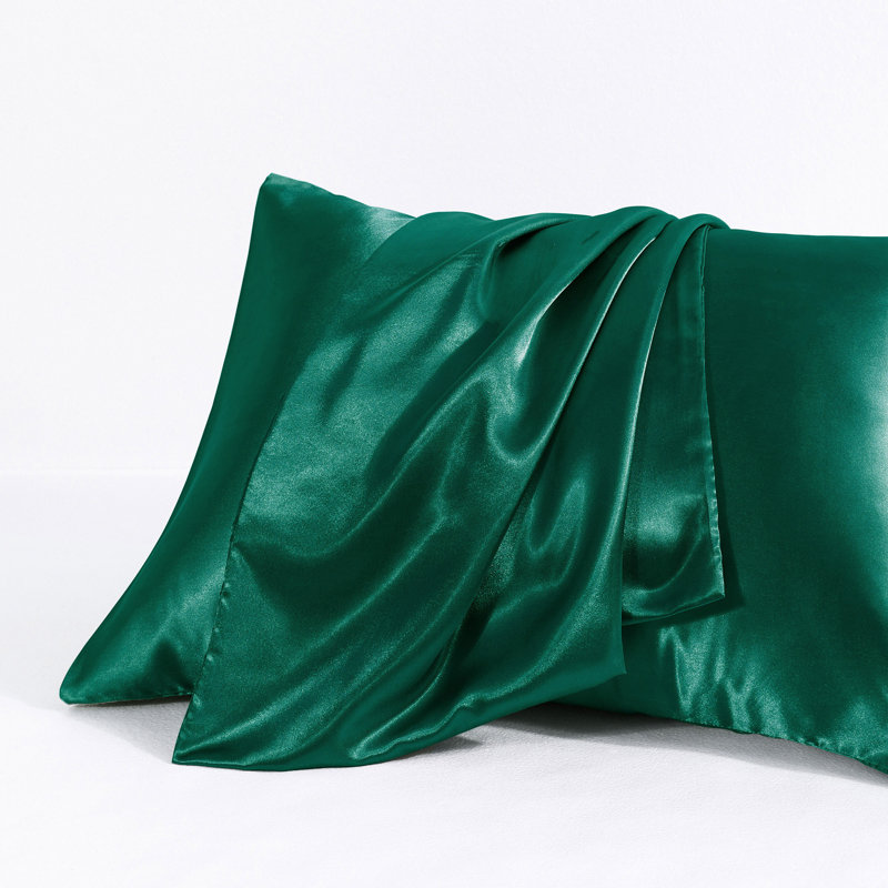 Taies d'oreiller en satin avec fermeture à enveloppe, Taie d'oreiller pour taille de lit très grand cal, Vert foncé