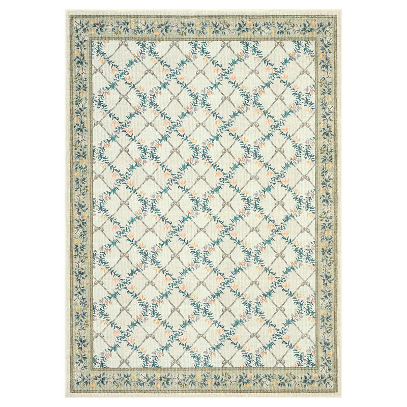Modern Machine Washable Area Rugs Diamond Floor Mats with Non-Slip Backing, Non-Shedding Floral Print Accent Rug, Foldable Soft Low Pile Indoor Carpet