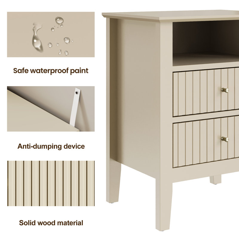 Philomena 2 Drawer Nightstand, Beige without charge station