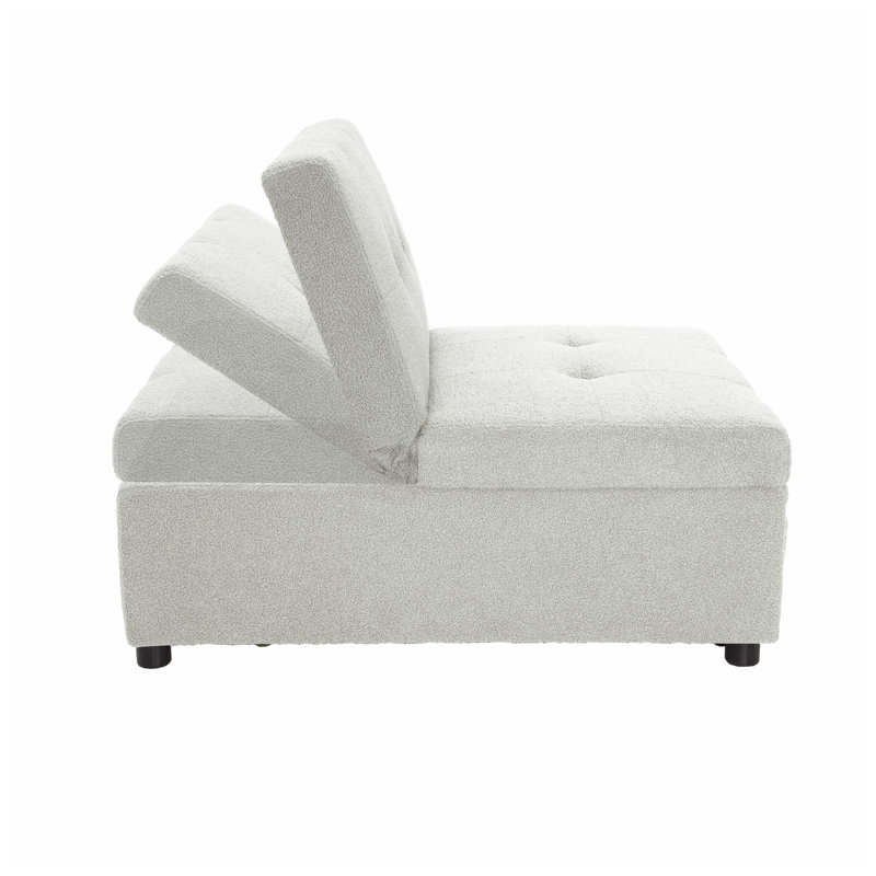Poundex 44" W x 32" D x 34" H Armless Sherpa Convertible Sleeper Sofa Chair