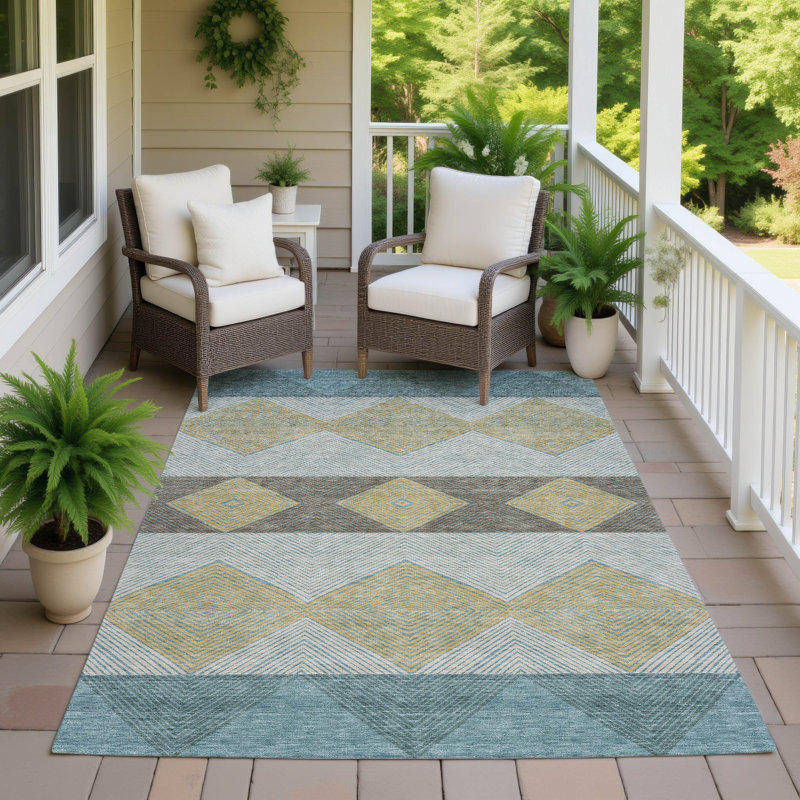Machine Washable Indoor/Outdoor Chantille ACN2545 Geometric Rug, Teal, 5' x 7'6"