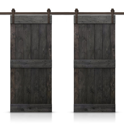 Porte de grange en bois massif lambrissé et métal