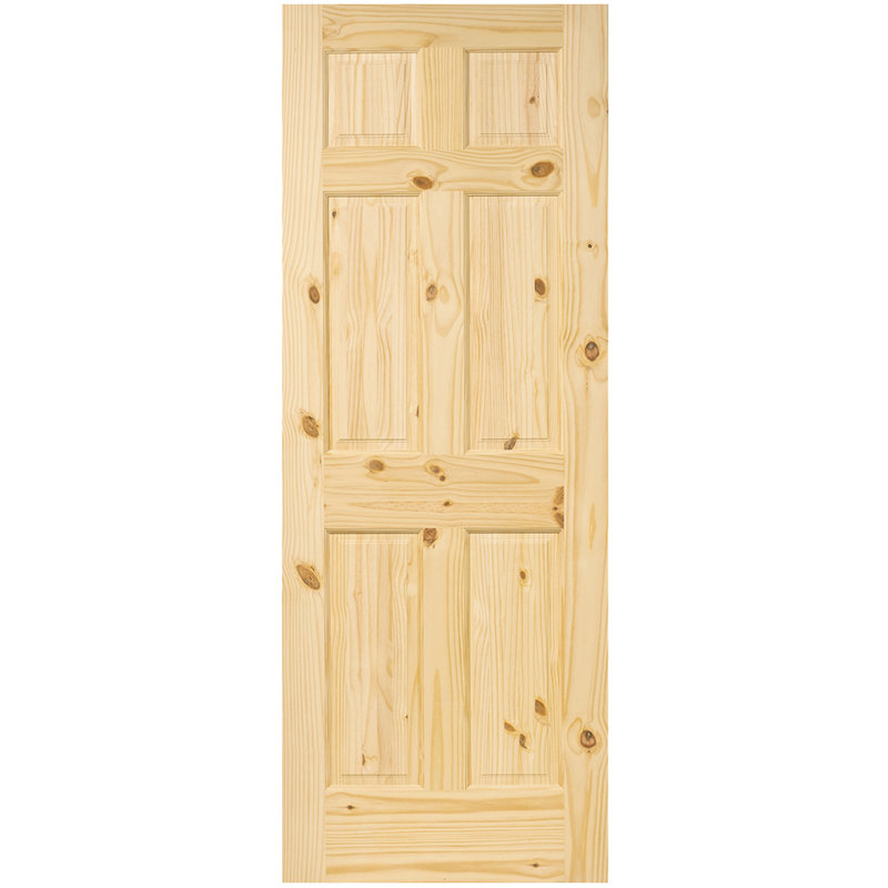 Paneled Solid Wood Knotty Pine Unfinished Colonial Standard Door, 30" x 80"