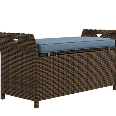 Patio Storage Chair In Dark Blue, 27 Gallon, With Cushion And Easy-Transport Carry Movable Portable Handles For Outdoor Blue Locker, Gallon Capacity Handles, Large Rectangle Garden Box