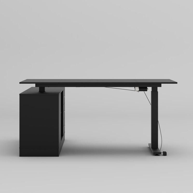 Bureau de coin réglable Marcale, Noir, noir, noir, noir
