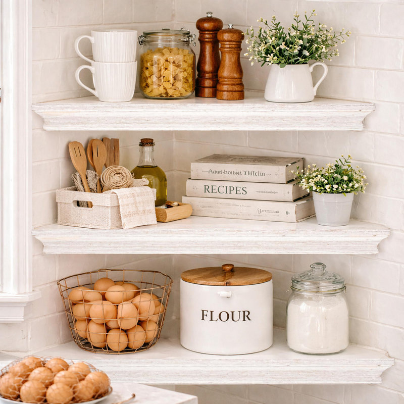 Caloundra 3 Piece Rustic Triangle Whitewashed Floating Corner Shelf, White