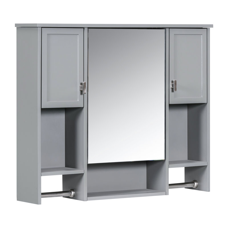 Grey Bathroom Mirror Storage Cabinet - Concealed & 35'' X 28'' With Spacious Interior