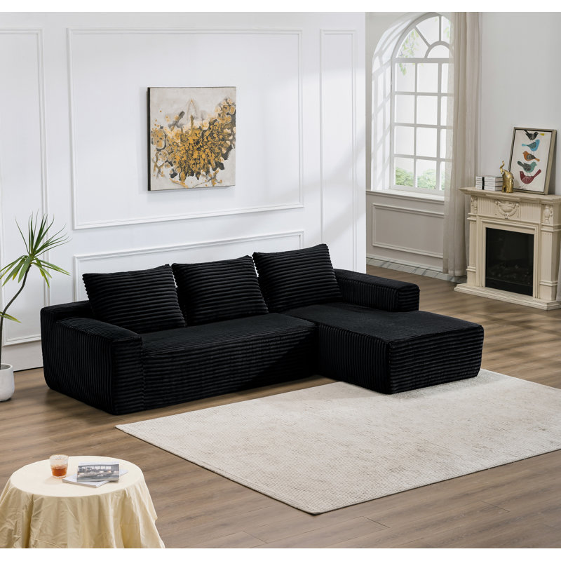 Canapé modulaire en flanelle 106,3 po, Nylon noir, Orienté à droite