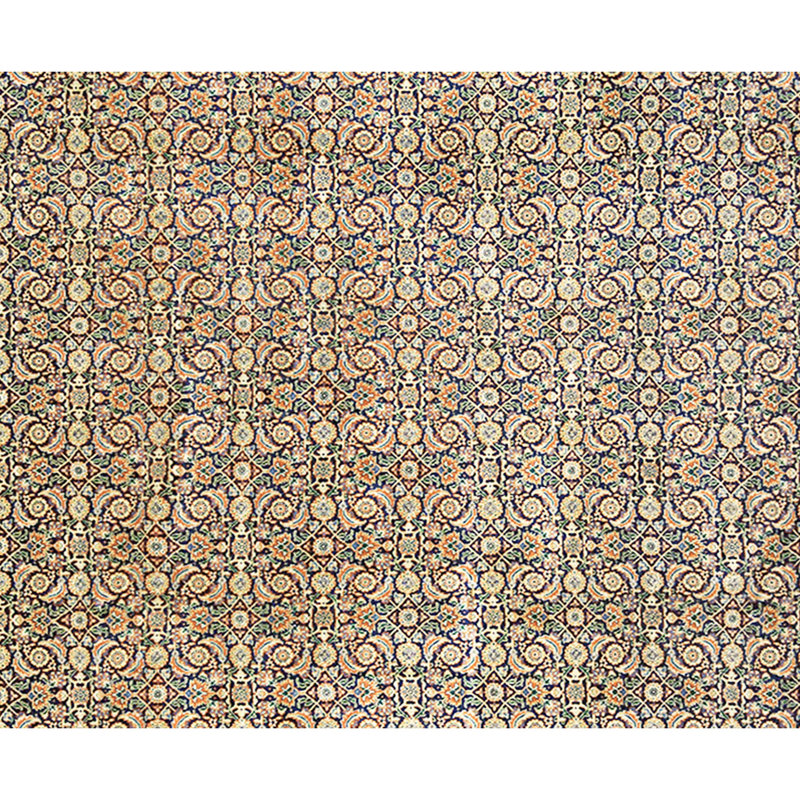 Tapis bleu et rouille de haute qualité noué à la main