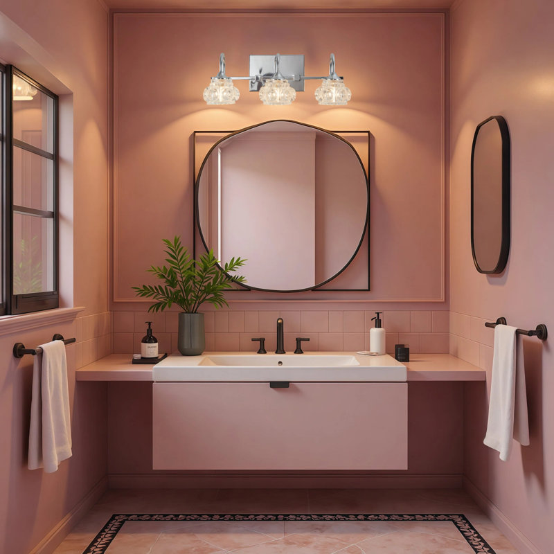Éclairage pour meuble-lavabo en métal et chrome 3 lumières 18 po avec abat-jour en verre transparent pour salle de bain (ampoules non incluses)