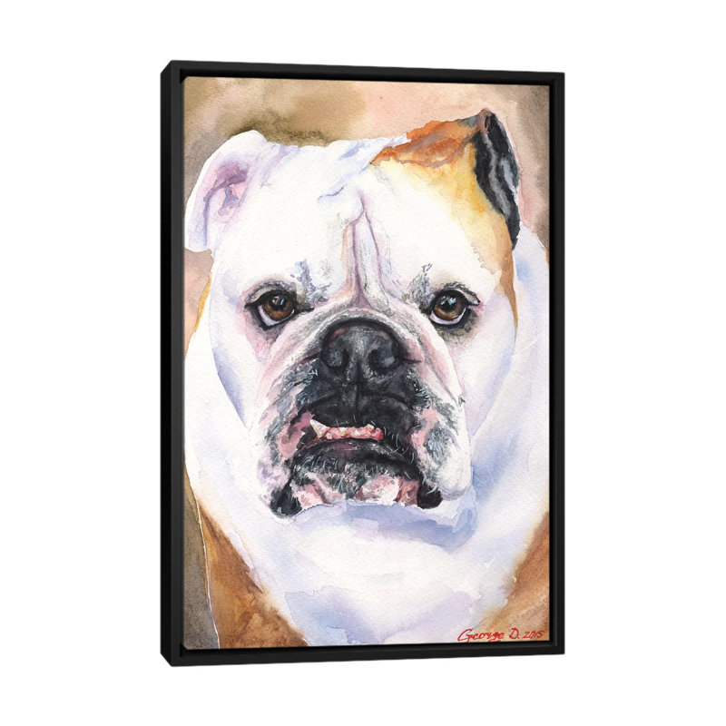 «English Bulldog I», reproduction sur toile, H 26 po x l 18 po x P 1,5 po, Toile avec cadre noir, Pas de tapis