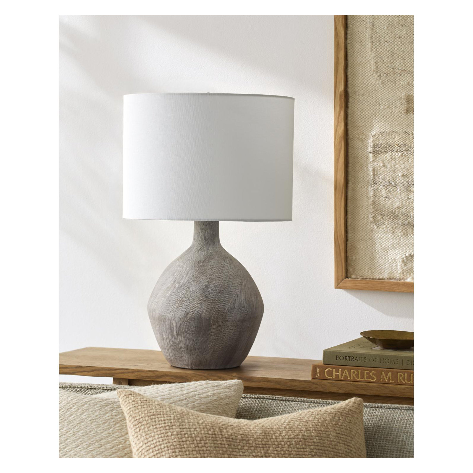 Hirotada Table Lamp, Dark Gray, White