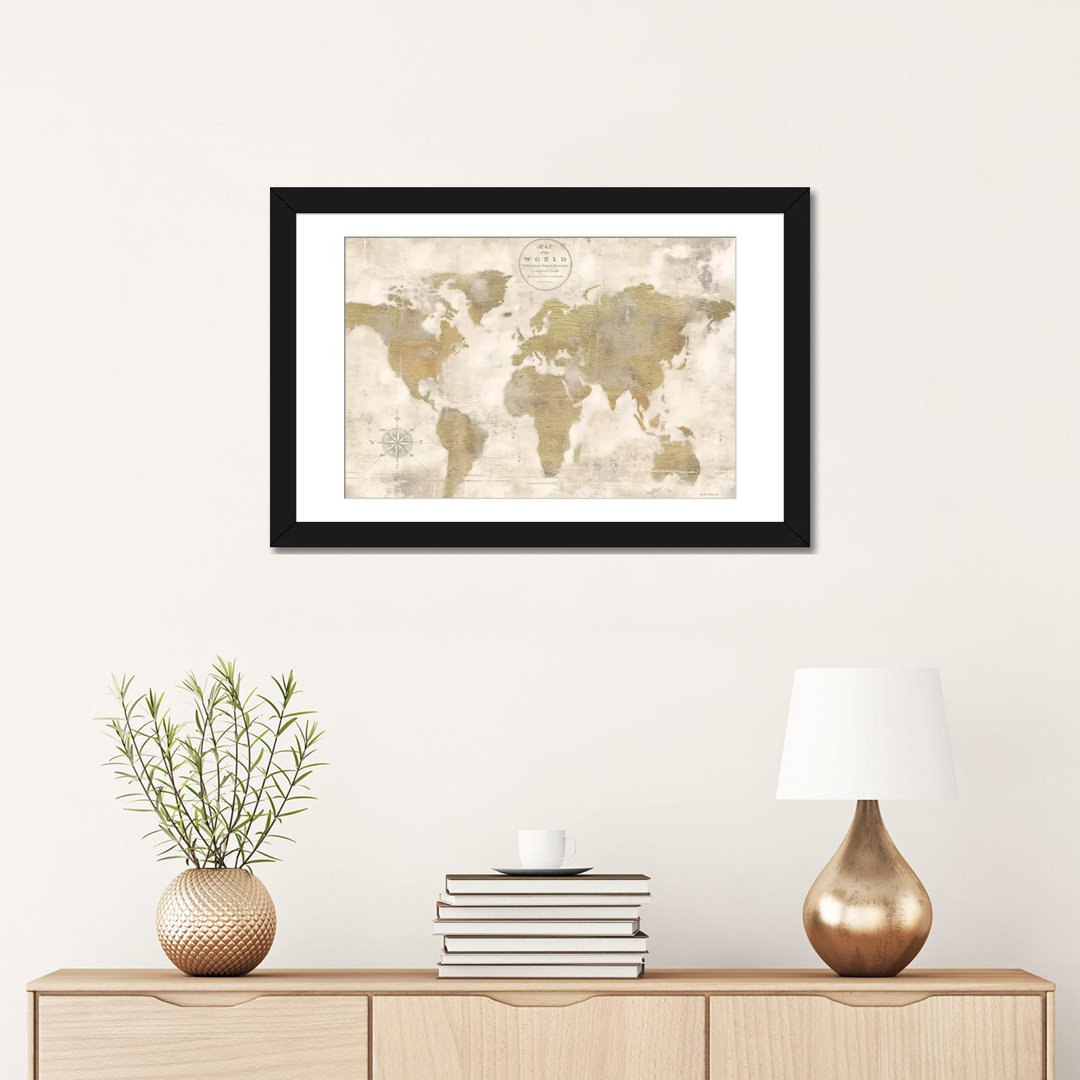 Marie-Elaine Cusson " Rustic World Map Cream No Words " by Marie Elaine Cusson East Urban Home 