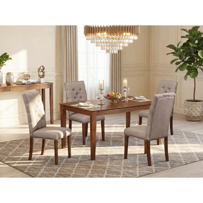 5 Piece Dining Table Set for 4 Includes a Rectangle Kitchen Table and 4 Dark Khaki Linen Fabric Parsons Dining Chairs, Linen White