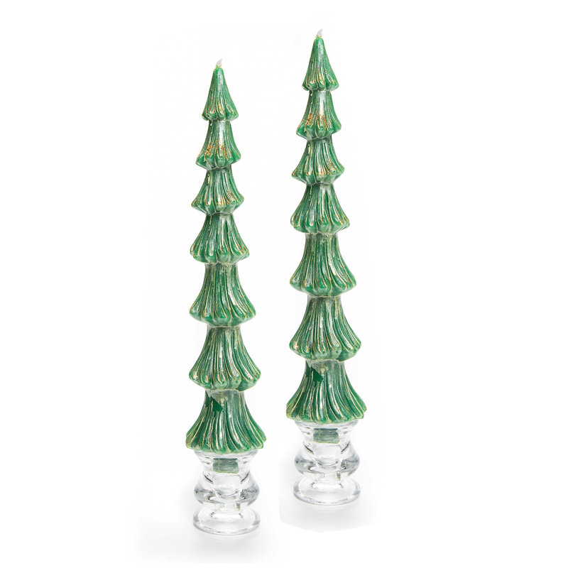 Tree Dinner Candles -12"" - Set Of 2, Green