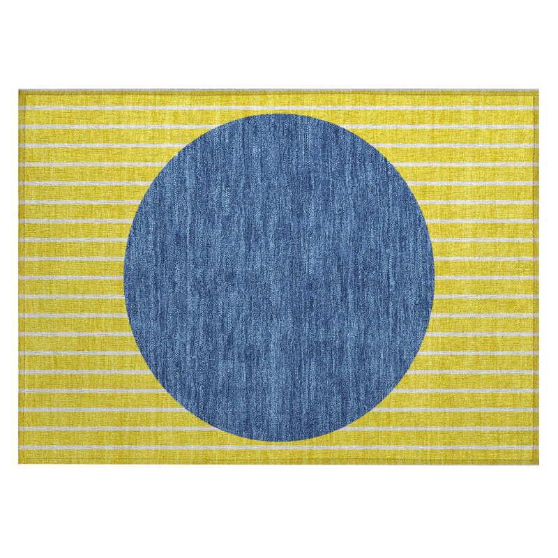 Machine Washable Indoor/Outdoor Chantille ACN994 Yellow Area Rug, Rectangle 1'8" x 2'6"
