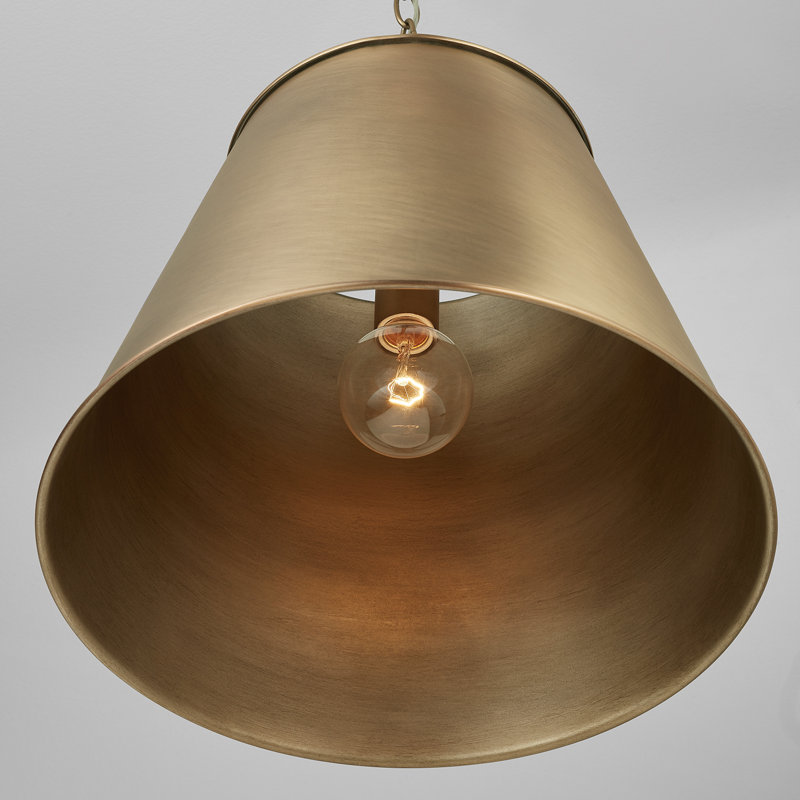 Elegant Aged Brass Cone Pendant with Metal Shade