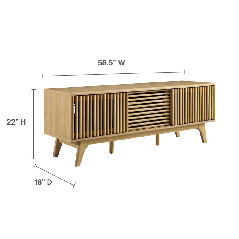 Oak 59" TV Stand with Slatted Sliding Doors