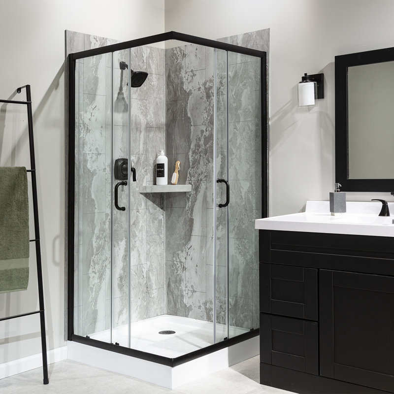 Palisade 36In X 36In X 78In Vinyl Corner Shower Surround, Smoky Sky