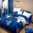 California King Size 9-Piece Royal Blue & Black Rose Bedding & Curtain Set (Queen/King/Cal King) - Quilted Microfiber Bedspread + Sheer Drapes-117160135