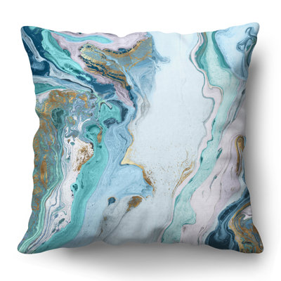 Coussin décoratif abstrait en marbre avec polyester de qualité supérieure - blanc et bleu