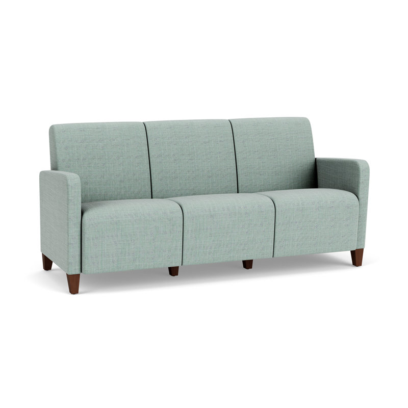Ravenna Lounge Reception 3 Seat Tandem Seating No Center Arm, Walnut Wood, Chambray Seafoam