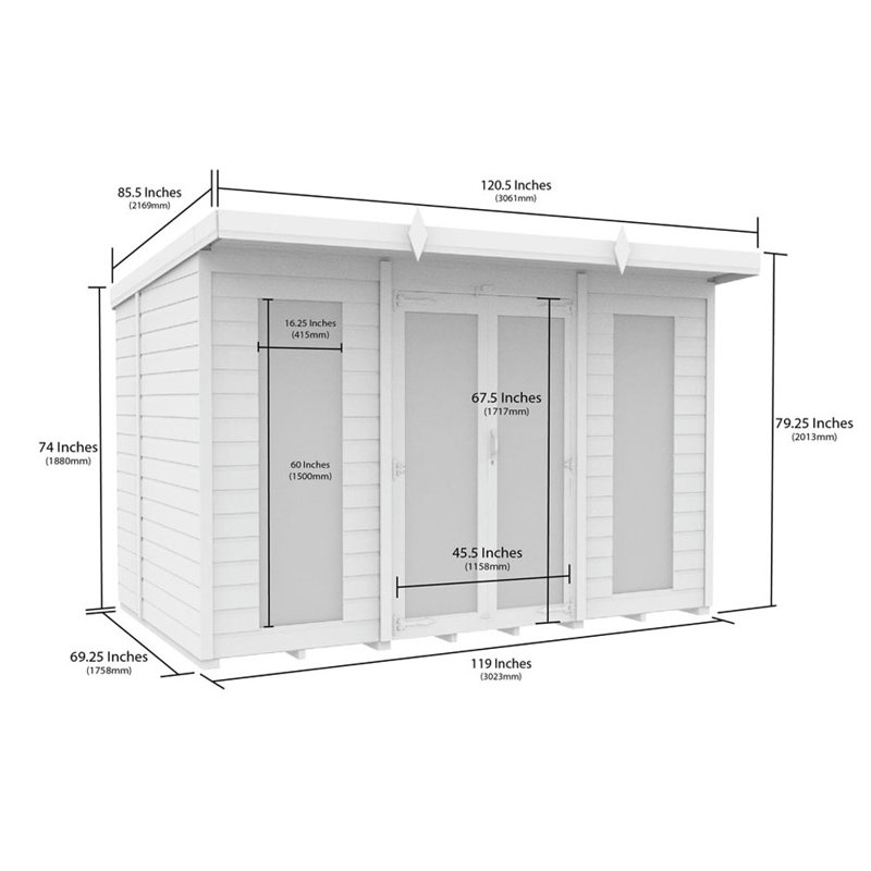 10ft x 6ft Pent Summer House (Full Height Window)
