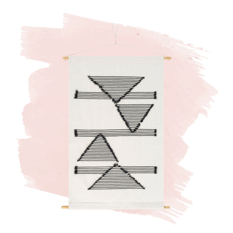 Cotton Hand Woven Abstract Wall Hanging , Ivory/Black