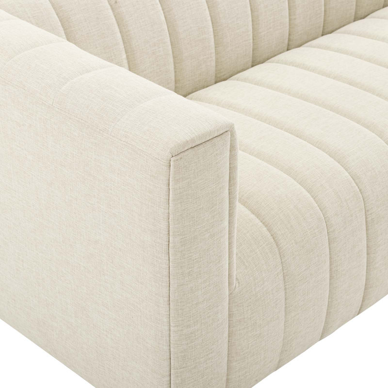 Reflection Channel Tufted Upholstered Fabric Sofa, Beige Polyester