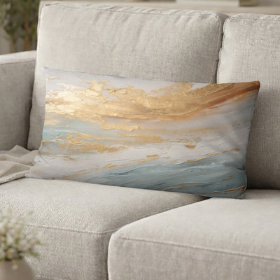 Coussin décoratif imprimé Golden And Blue Beach Tranquility IV - Coussin d'appoint côtier
