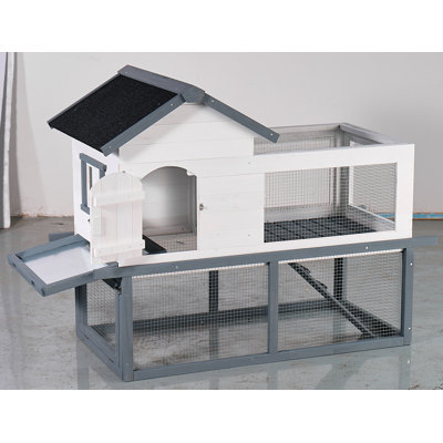 53-inch Double-Tier Wooden Outdoor/Indoor Waterproof Chicken Coop and Rabbit Hutch with Removable Cleaning Tray - 1 Piece - White