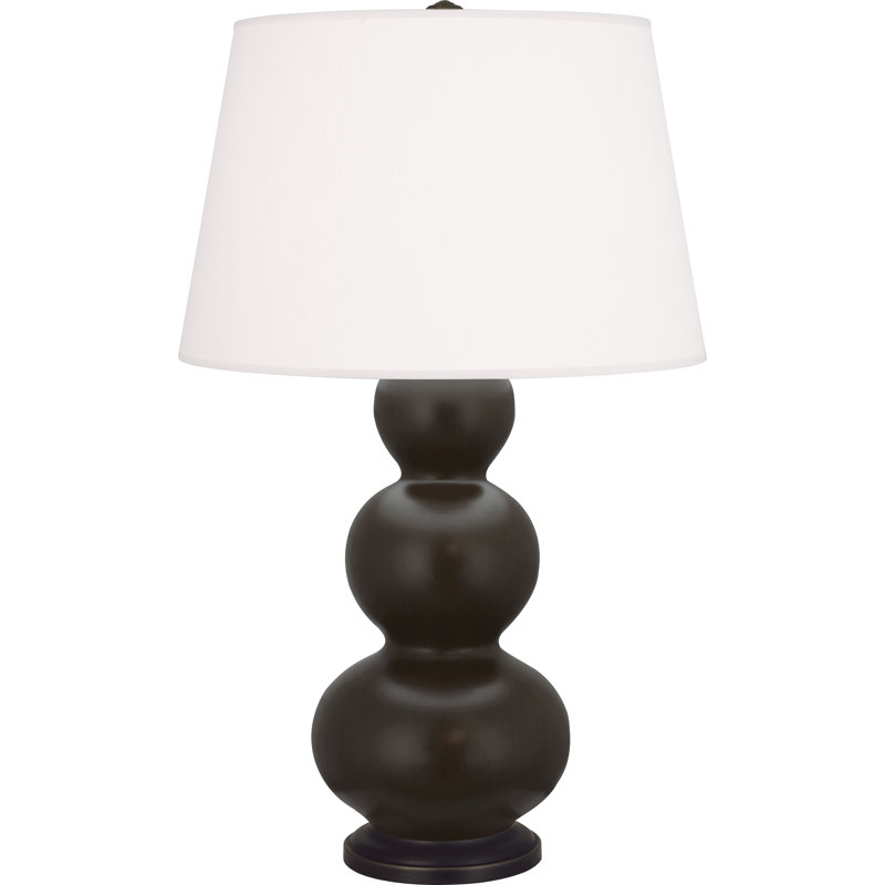 Lampe de table triple gourde, Bronze patiné foncé, Frêne mat