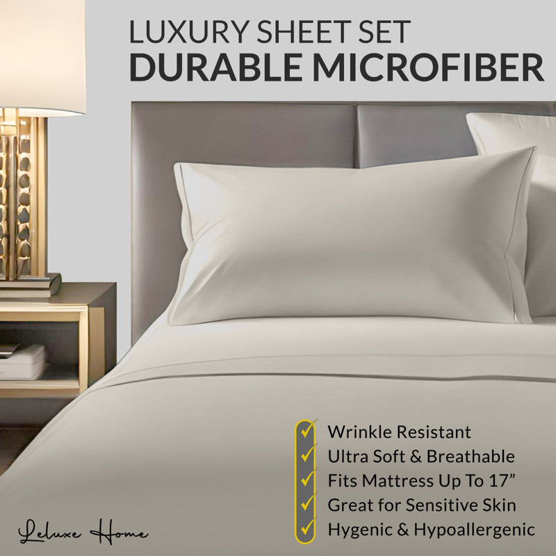 White Queen Microfiber Embroidered Deep Pocket Sheet Set