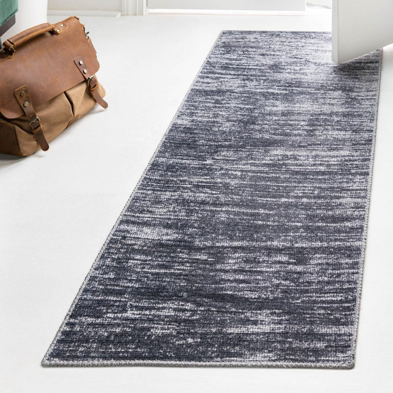 Tapis en chenille tissé à la machine de couleur ivoire / gris Monsour, Tapis de couloir 2 pi 6 po x 10 pi