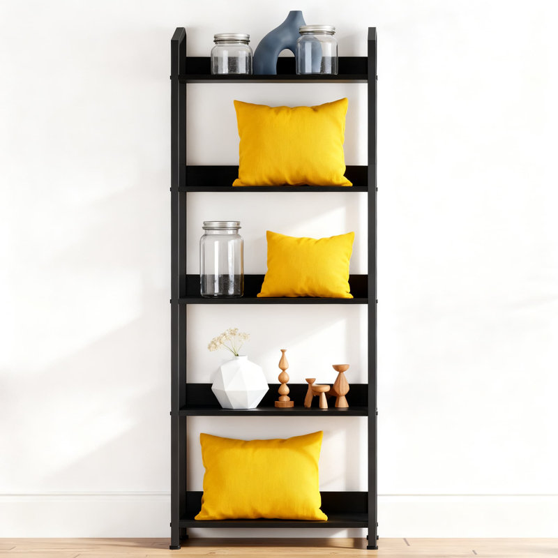 5-Tier Industrial Bookshelf With Edge Protection, Narrow Wood Bookcase Storage Organizer For Home Office Bedroom Display