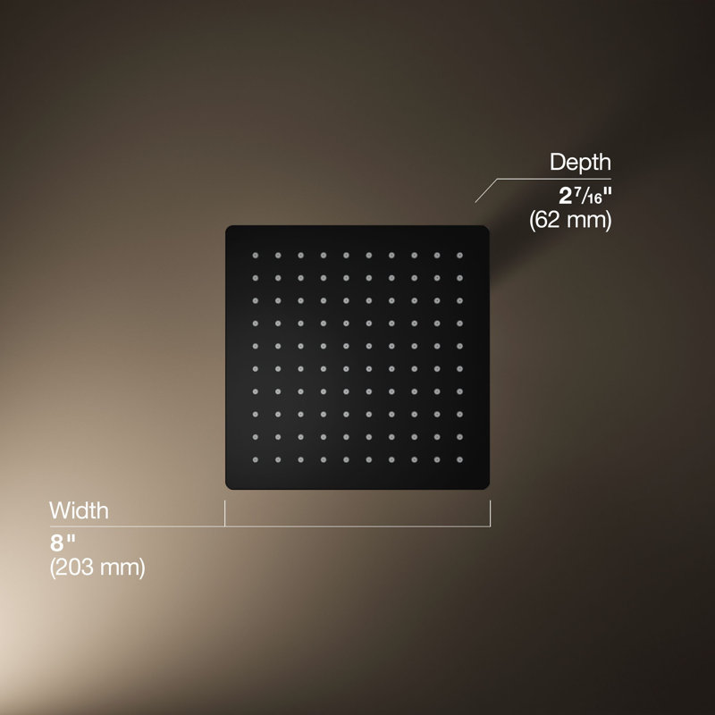 Honesty 8" Single-Function Wall or Ceiling-Mount Square Rainhead, Square Rain Showerhead 1.75 GPM, Black
