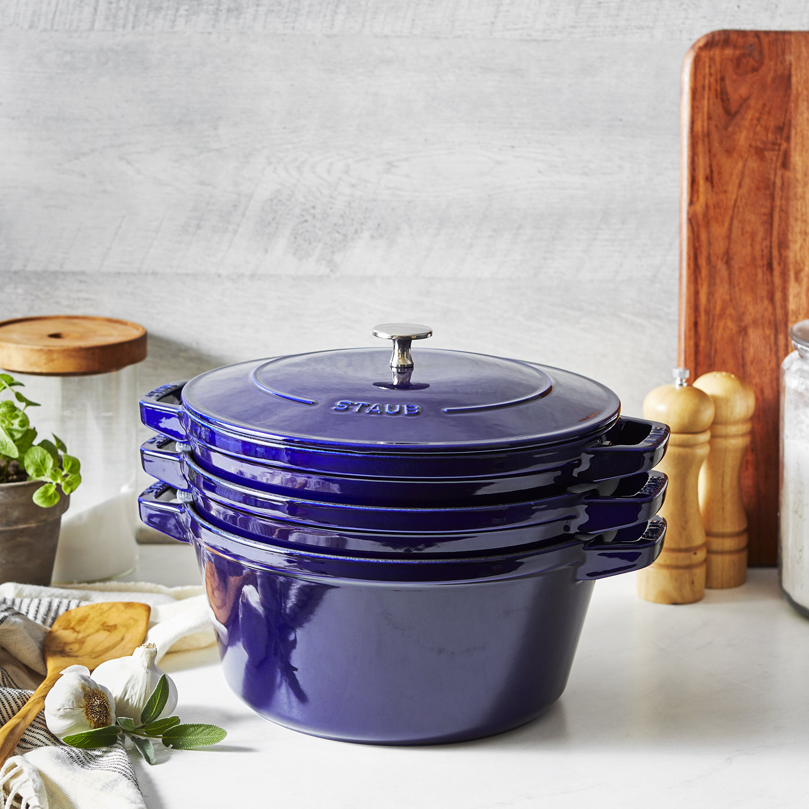 Staub La Cocotte 4-Piece Stackable Set, Dark Blue