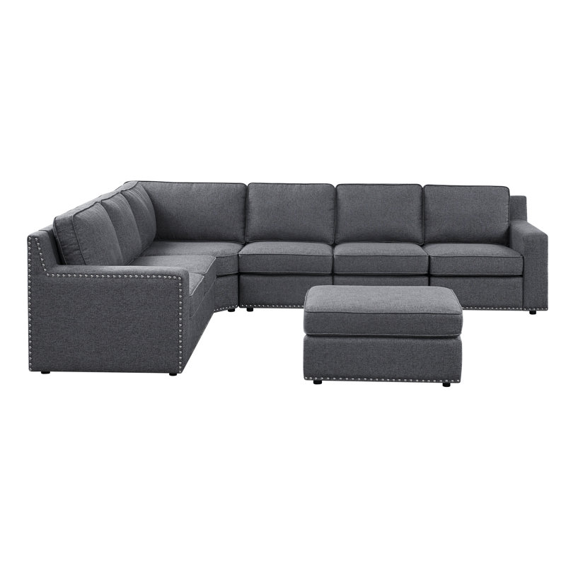 Canapé modulaire rembourré 7 pièces Ruriko, Mélange de polyester gris
