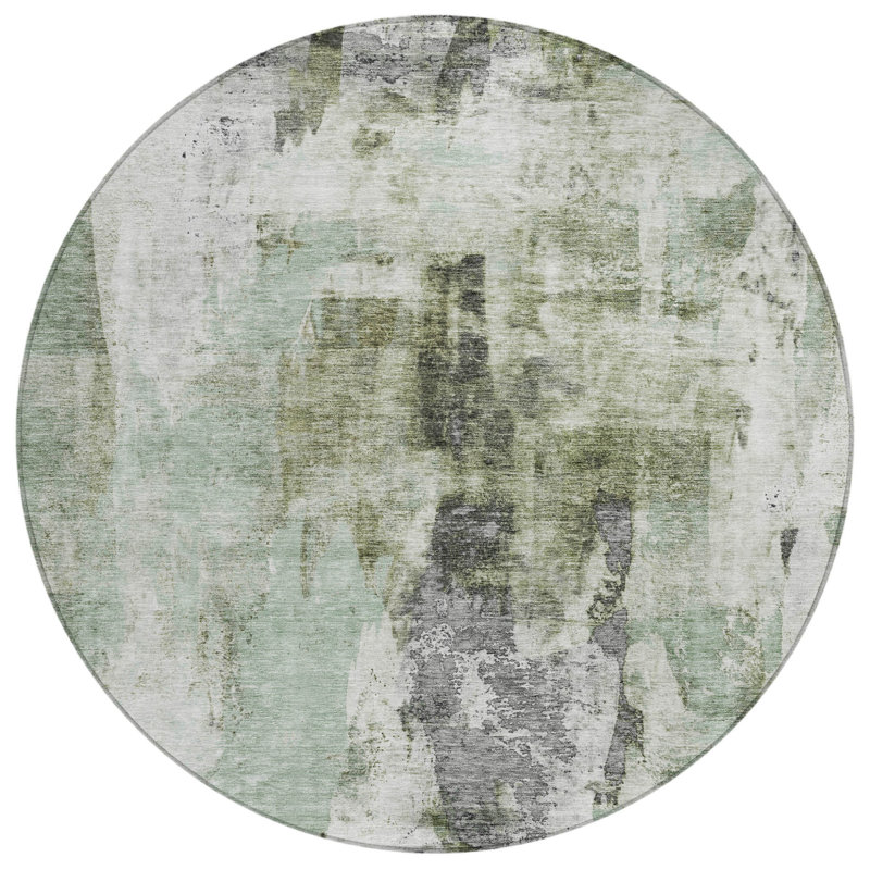 Tapis d'intérieur rond lavable abstrait vert menthe 8 pi HomeRoots