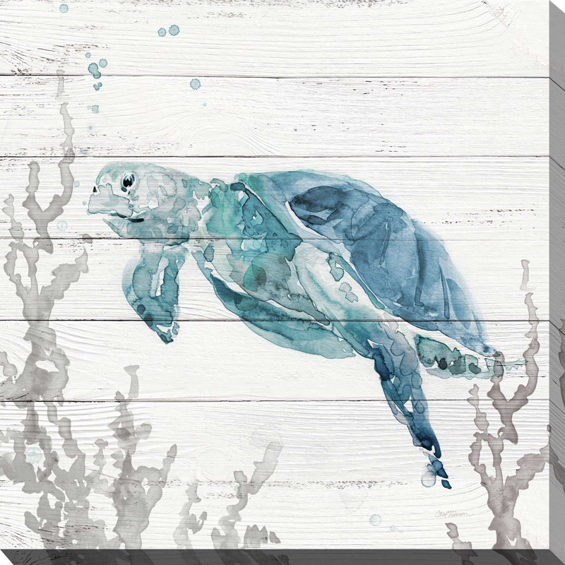 «Aqua Turtle II» par Carol Robinson - Peinture, L 18 po x H 18 po, Toile tendue