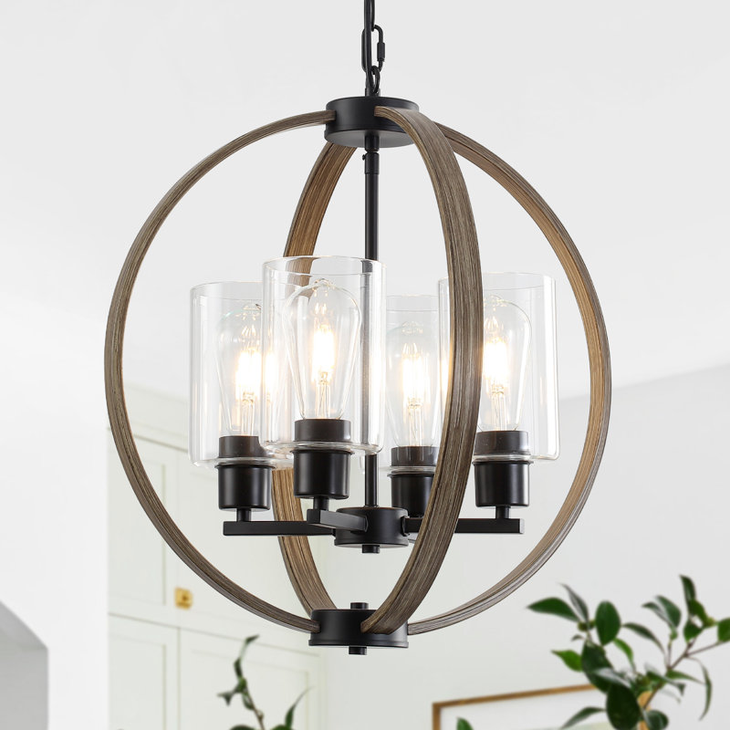 Lustre de style campagnard à 4 lumières à intensité variable, Brun