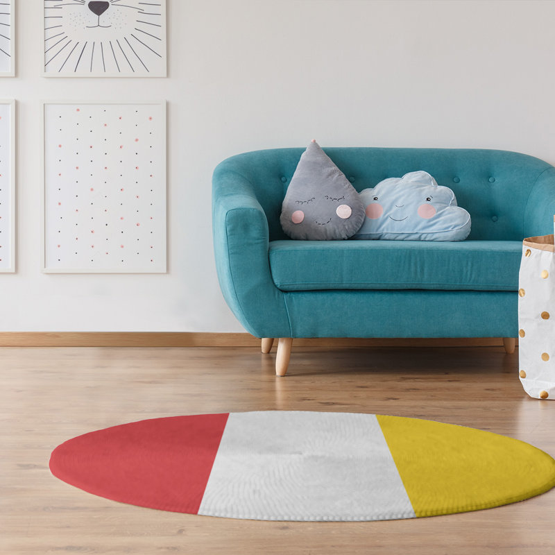 Tapis de zone rouge/jaune, Rond 5 pi