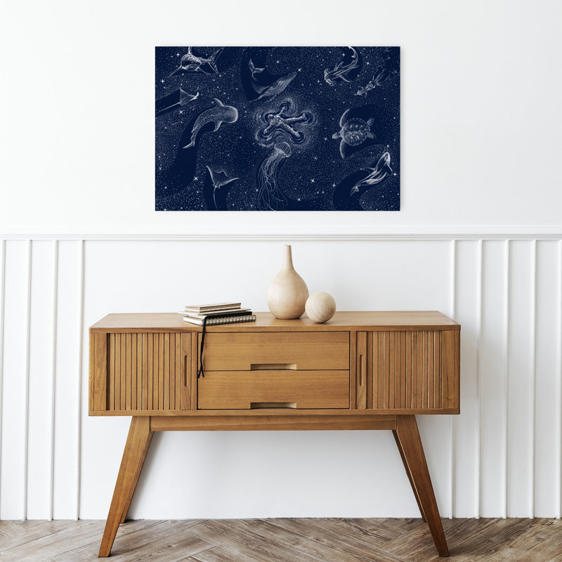 Cosmic Ocean Dream Surreal Abstract Contemporary Stingray Eagle Fish Landscape Nature Wall Art Print by AlirAza CAKIR - Print