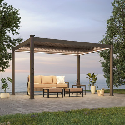 Pergola moderne en aluminium avec persiennes réglables, lumières DEL et charge solaire
