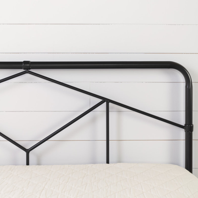 Queen Black Metal Geometric Headboard Platform Bed